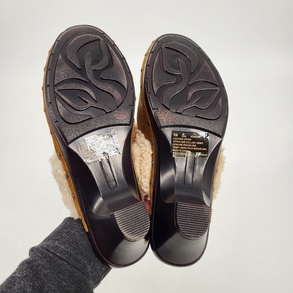 Vintage Heel Clogs Floral Embroidered Suede Sherpa Tan Isaac Mizrahi Live 9.5 - Picture 4 of 9